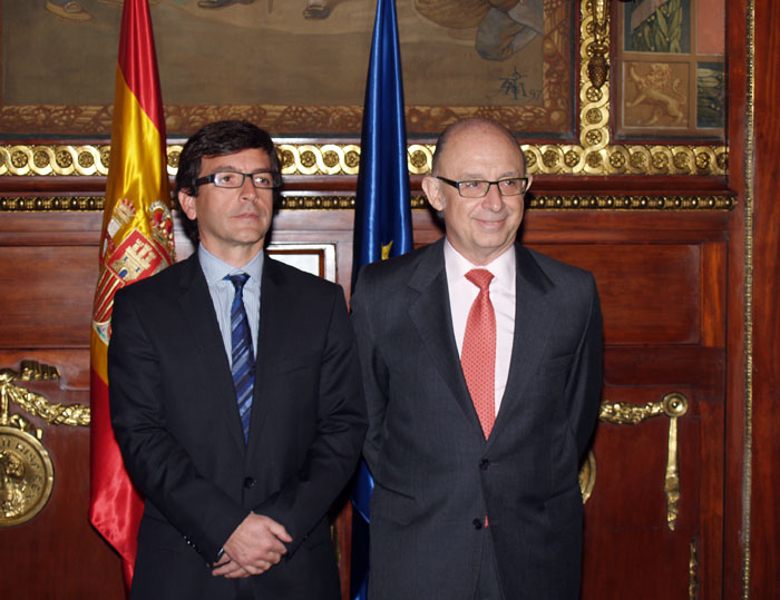 Imagen de Cristóbal Montoro recibiendo a su homólogo de Andorra, Jordi Cinca